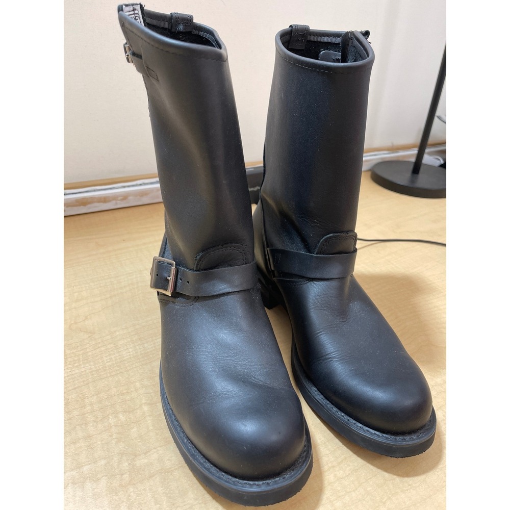 Frye Engineer 12R Black Leather Boots Buckle Motorcycle Mid Calf Mens 77600